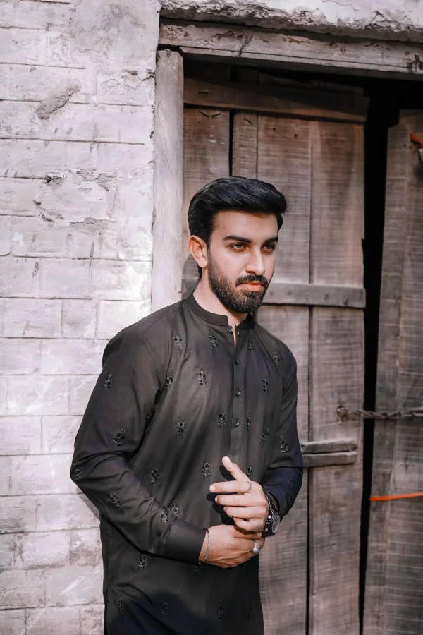 Zayan (Black) Handmade Embroidered Kurta