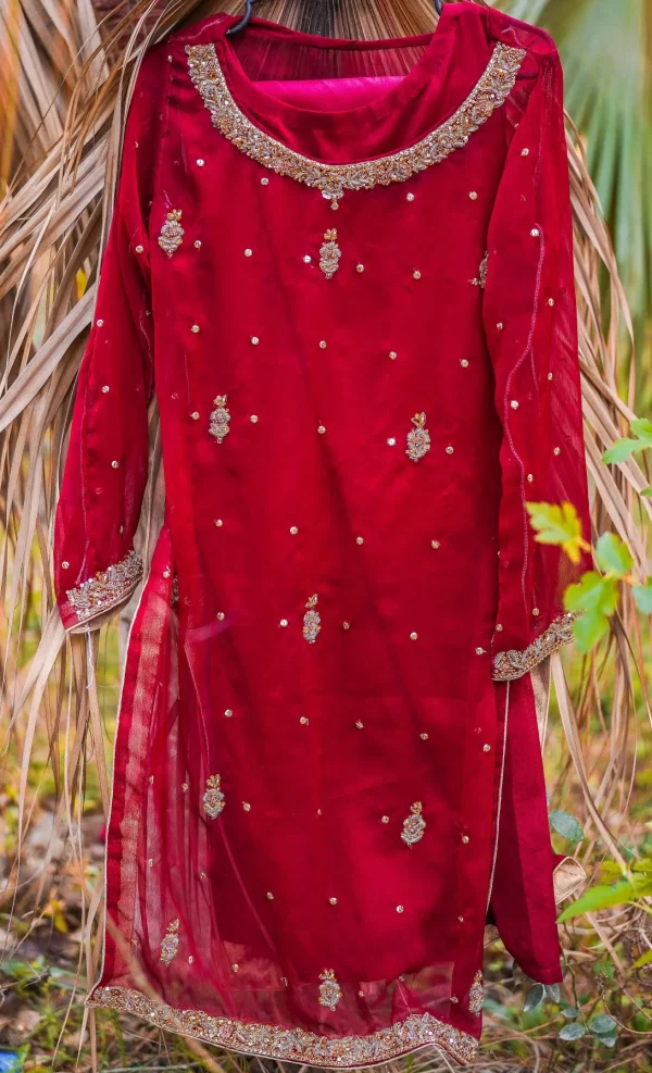Shahaab (Dark Maroon)  Zardozi Embroidered Shirt